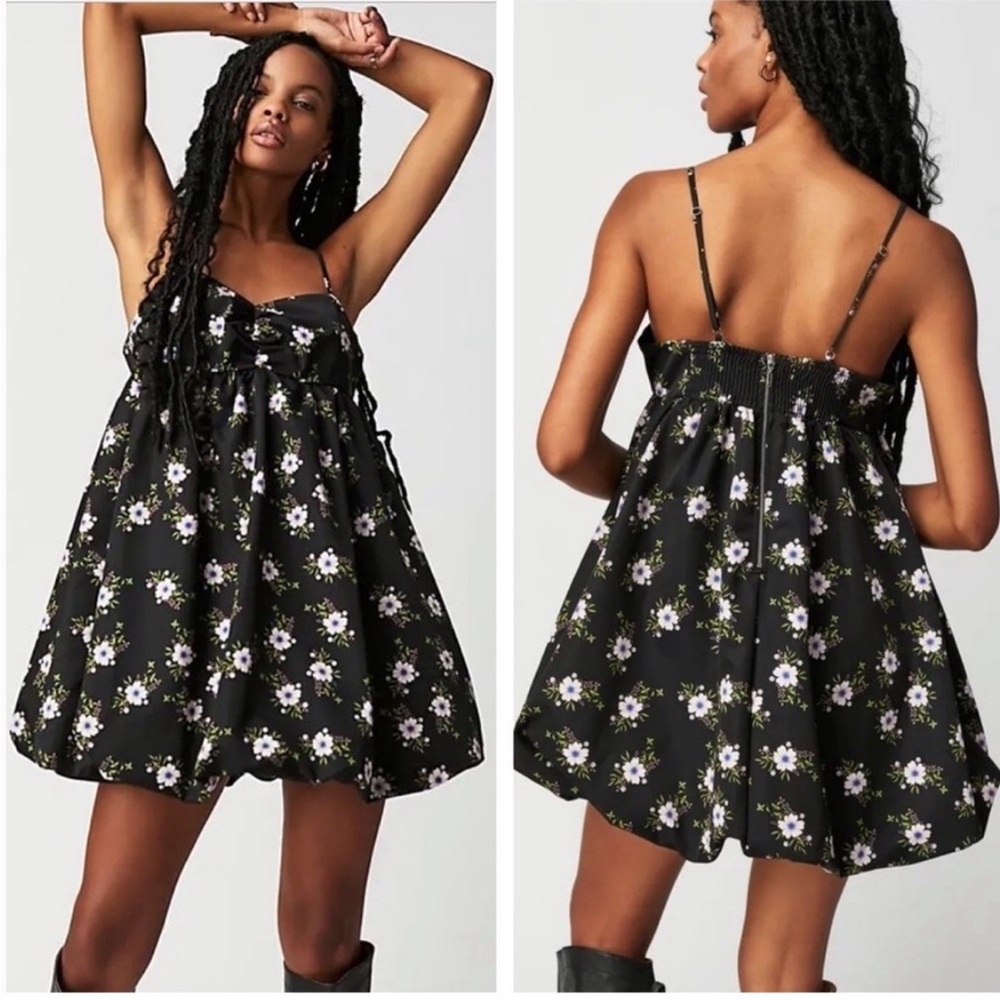NWT Free People In A Bubble Black Floral Mini Dress Size Small FLAW